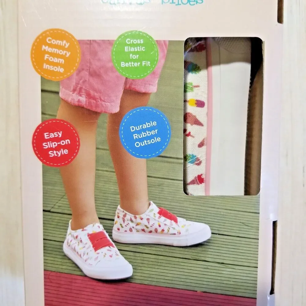 Girl's Sneakers Memory Foam Easy Slip-On Ice Cream Design New US Size 11/12